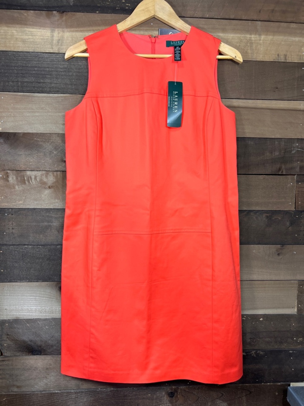 Lauren Ralph Lauren Petite Dress Womens 12P Dark Coral Sleeveless Sheath Lined